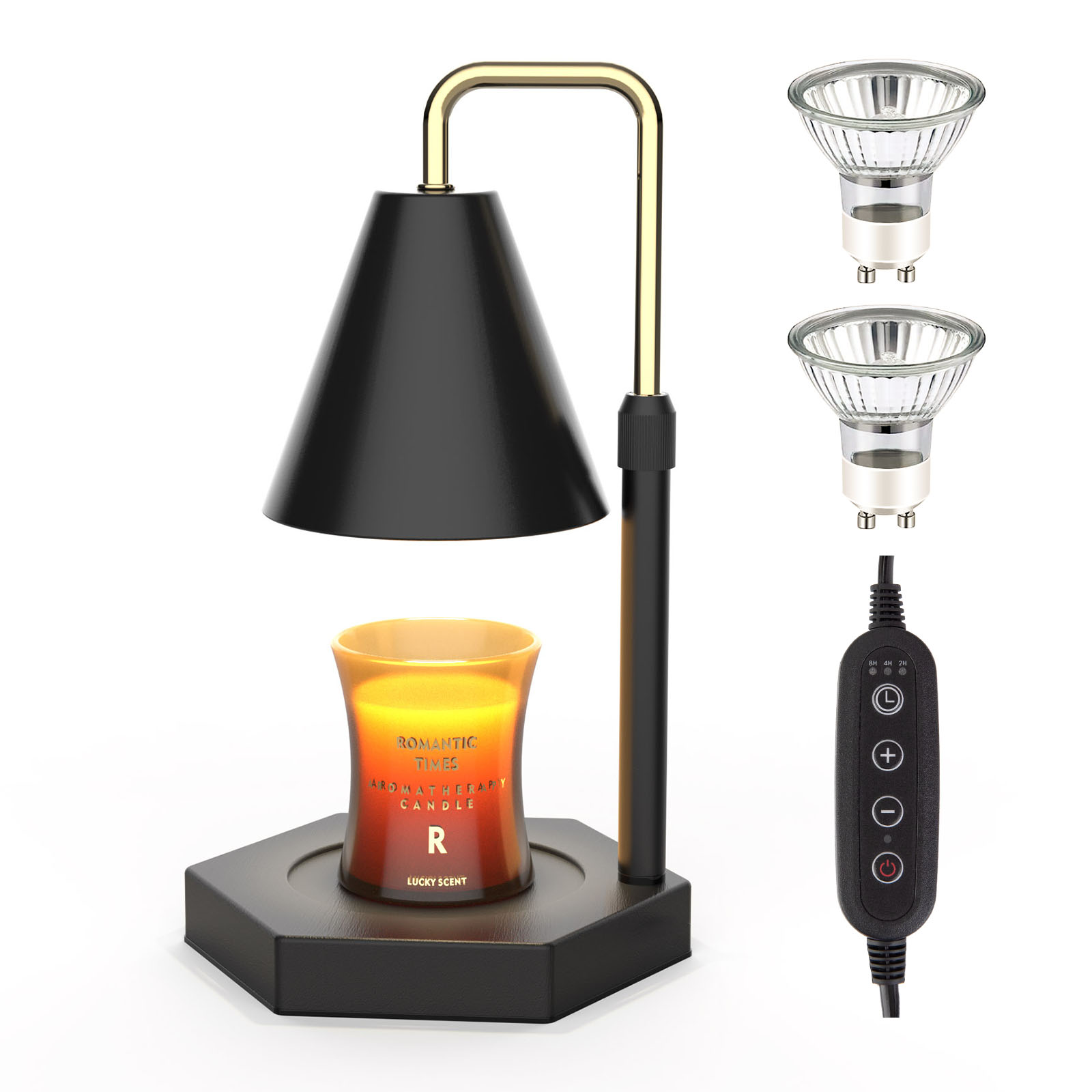 Electric Candle Warmer with Timer and Dimmable Settings. Brightness & Height Adjustment: Our candle warmer has the function of adjusting the light, 4 kinds of light brightness, can meet your different needs, the brighter the light, the faster the candle m