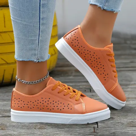 Cutout Flat Shoes Lace-up Hollow Out Walking for Women