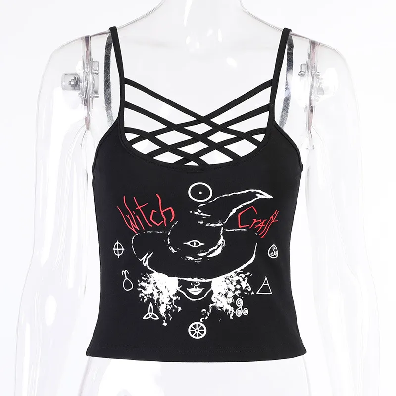 Dark Girl See U In Hell Print Suspender European And American Summer Sexy Small Vest - 1 Style