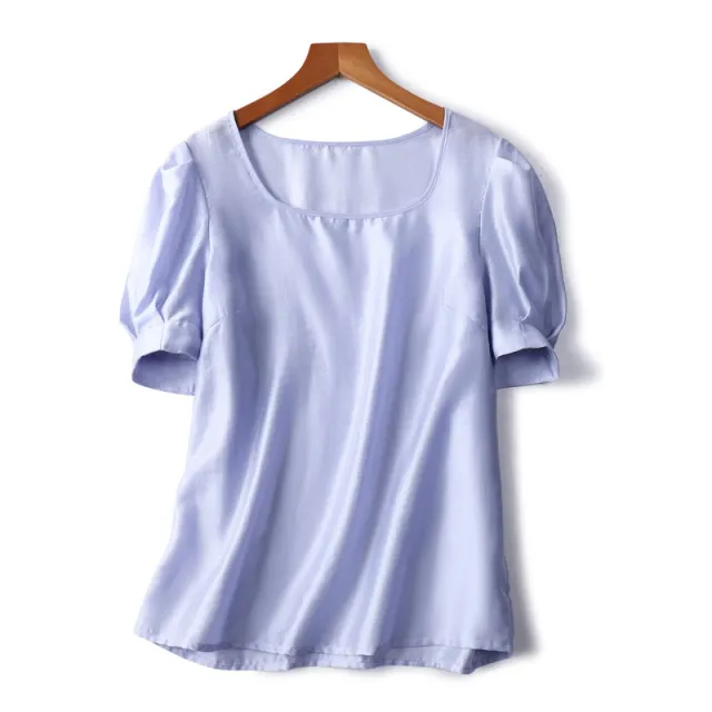 Women's French Elegant Square Neck Short Sleeve Shirt Purple - Shop at LoveMi