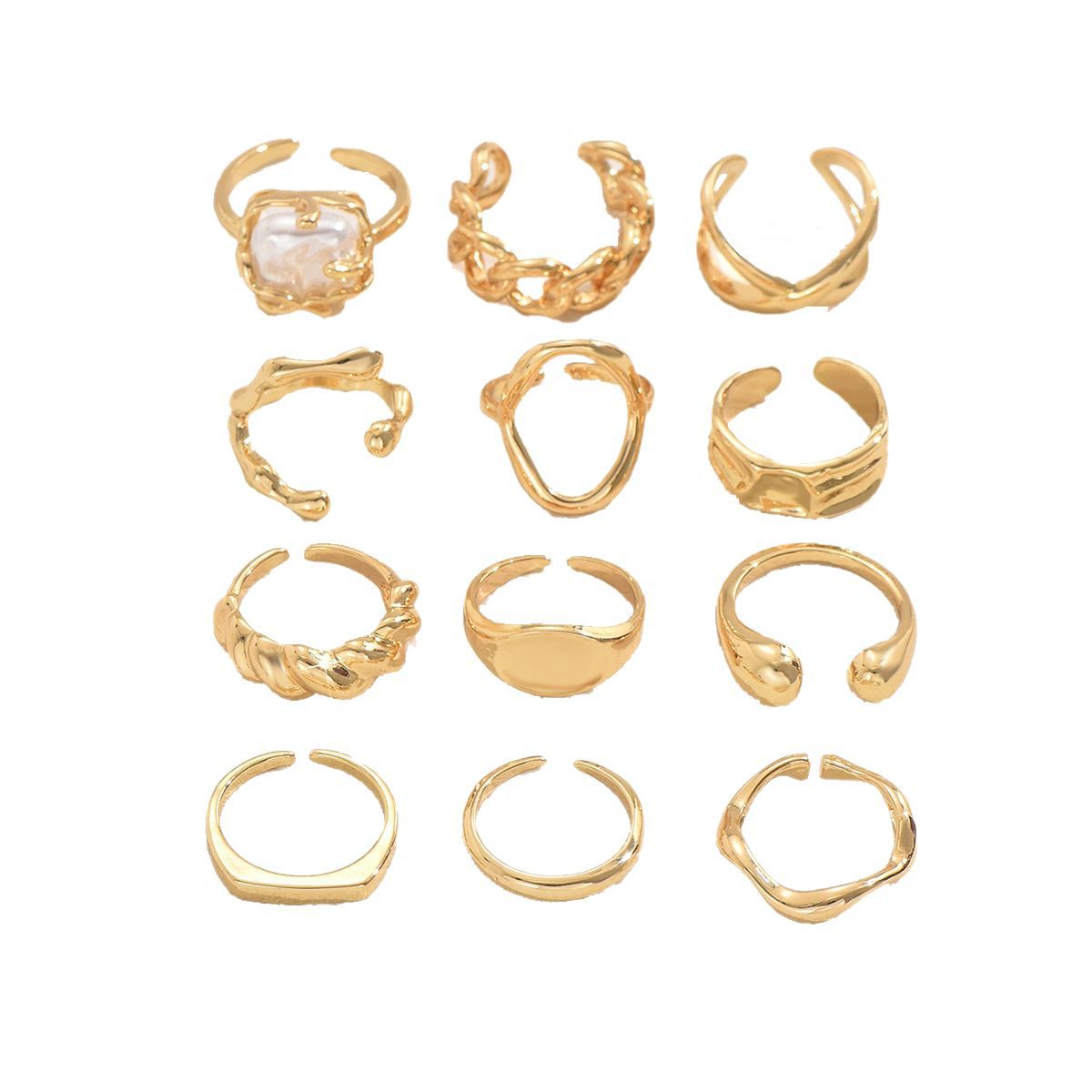 Cross-Border European American Ring Set For Women, Adjustable Open Stackable Rings, Unique Geometric Niche Design Premium Hand Jewelry 5