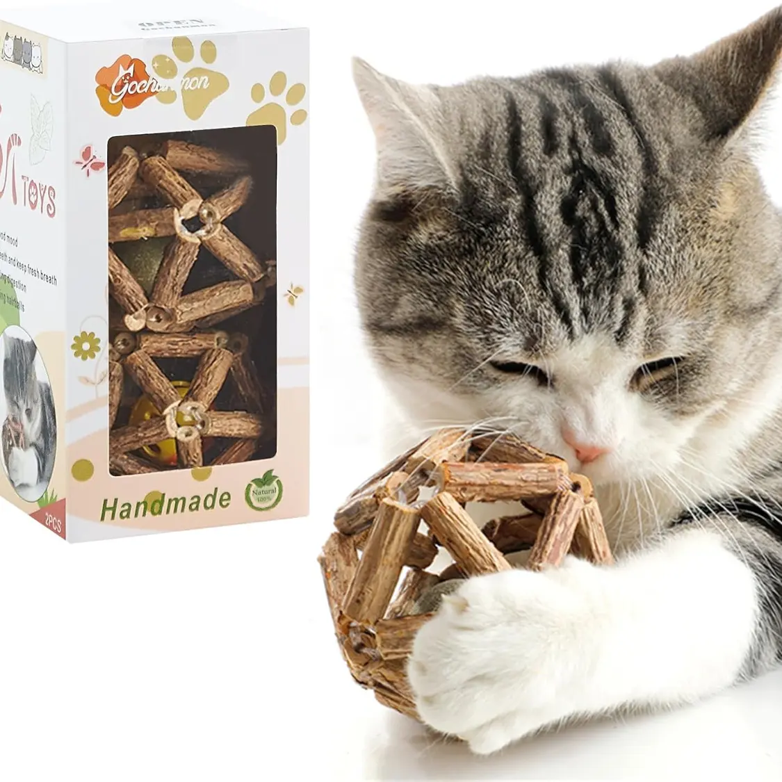 Natural Silvervine Stick Catnip Ball Bell Cat