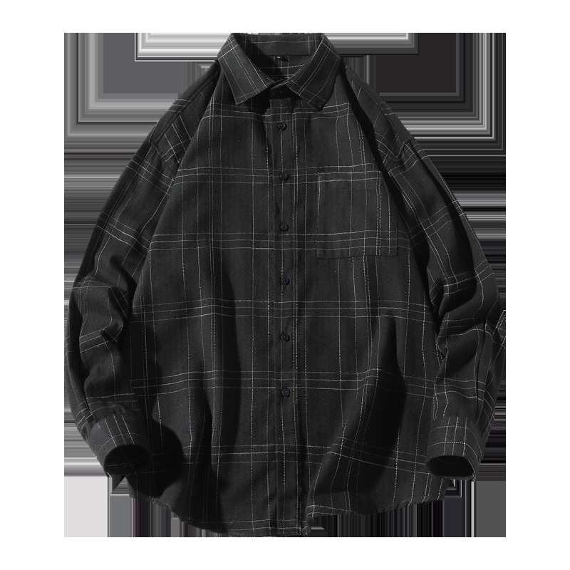 Men's Loose Men's Plaid Long-sleeved Printed Shirt