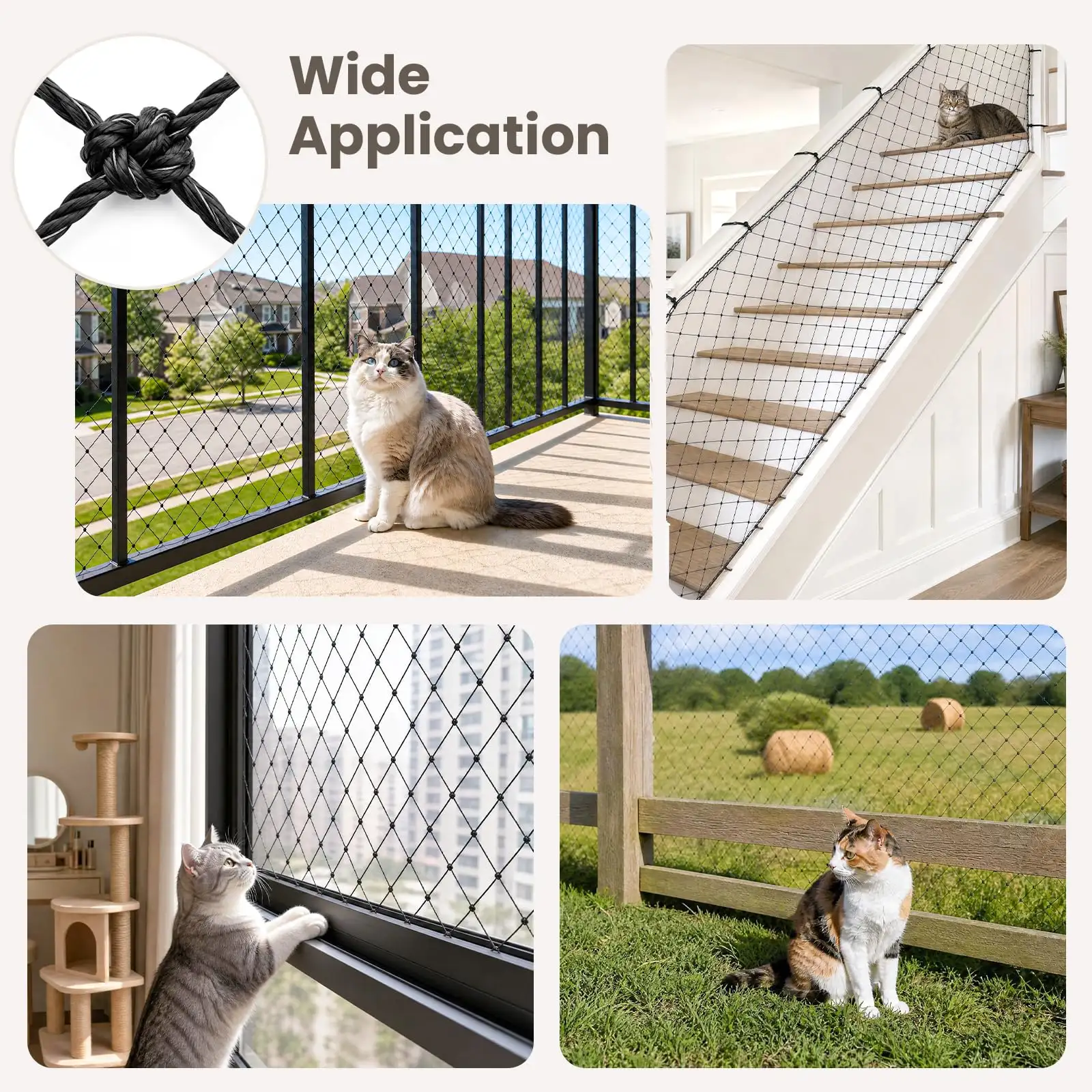 Cat Netting Balcony, 10-13 Ft Steel Wire Reinforced Mesh For Pets  Anti Fall, Scratch And Bite Resistant, All Weather Protection For Patio, Window, Stair, Raili