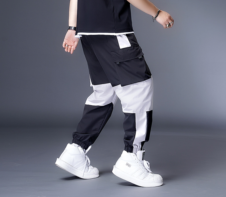 Men's Casual White Gray Block Overalls Trousers