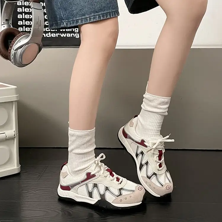 Minimally Retro Color Blocked Mesh Breathable German Training Shoes For Women, Ins Trendy Thick Sole, Niche Forrest Gump Shoes, Sports And Casual Shoes