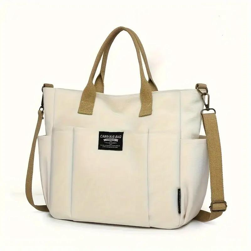 Only Self Pickup---Multi Pocket Tote Bag For Women, Retro Canvas Shoulder Bag, Versatile Crossbody Bag For Daily Use