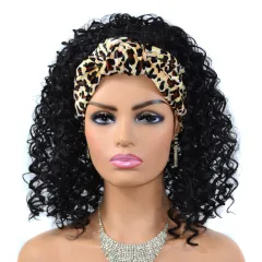 Leopard Print Headband Bandana Wig Head Cover Medium Length Deep Curly Wig Head Cover - Black - View 1