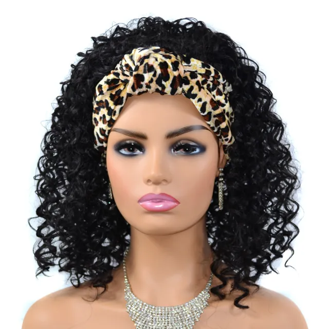 Leopard Print Headband Bandana Wig Head Cover Medium Length Deep Curly Wig Head Cover Black - Shop at LoveMi