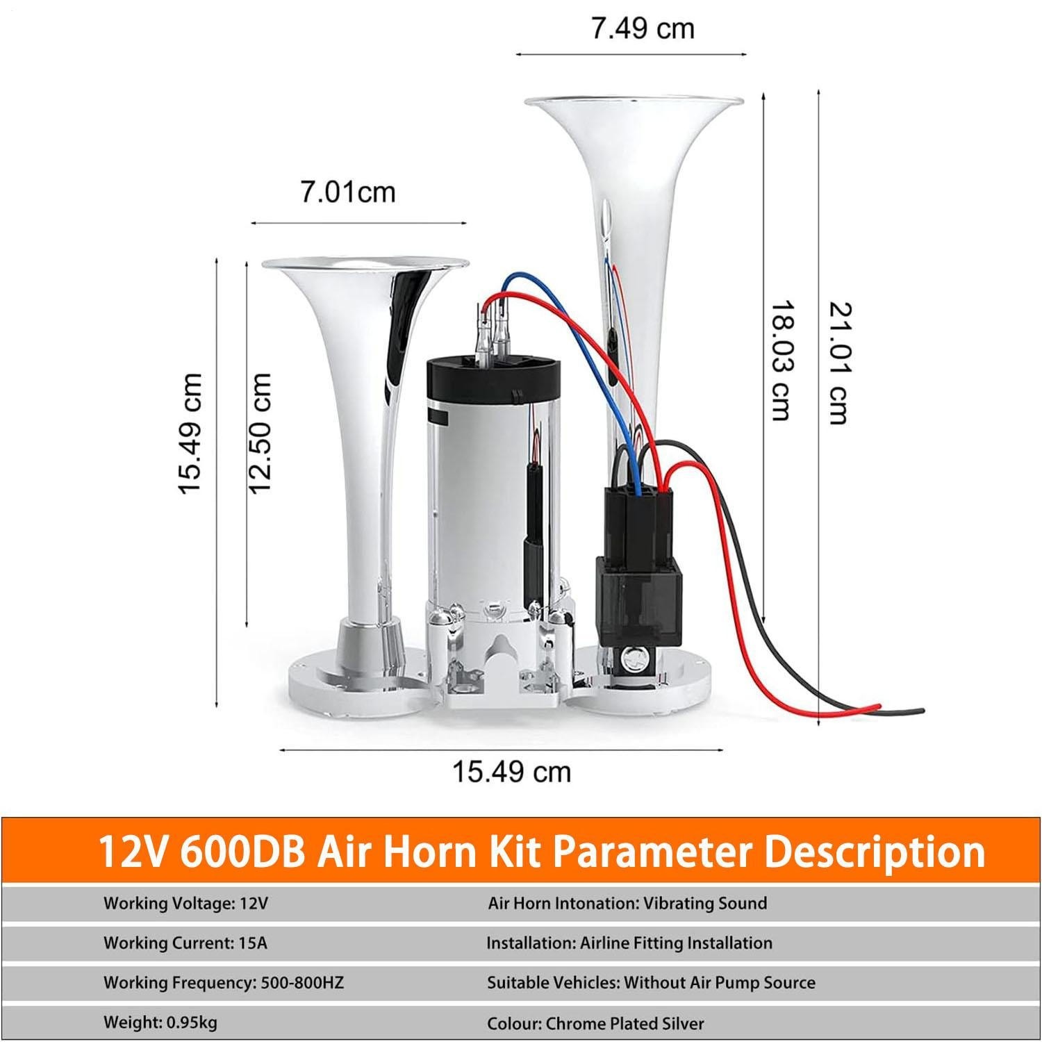 600DB Super Loud Car Truck Boat Dual Trumpet Train 12V Air Horn Compressor Kit — image 5
