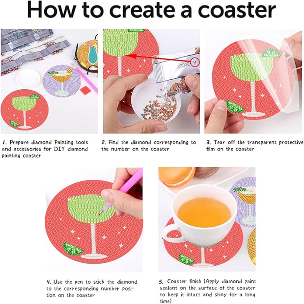 Diamond Art Drawing Coaster With Bracket, DIY Wine Glass Pattern Diamond Art Coaster, Suitable For Adults And Beginners Diamond Drawing Kit, Diamond Kit Craft Supplies, Exquisite Gifts For Fr