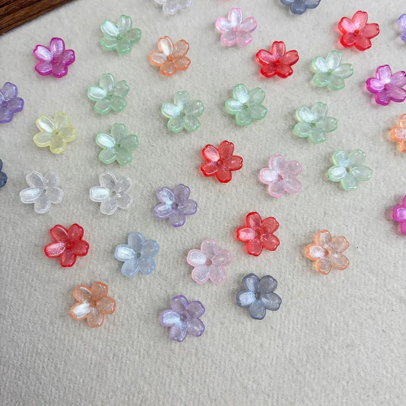 11mm Fine Glitter 5-Petal Acrylic Flower Beads