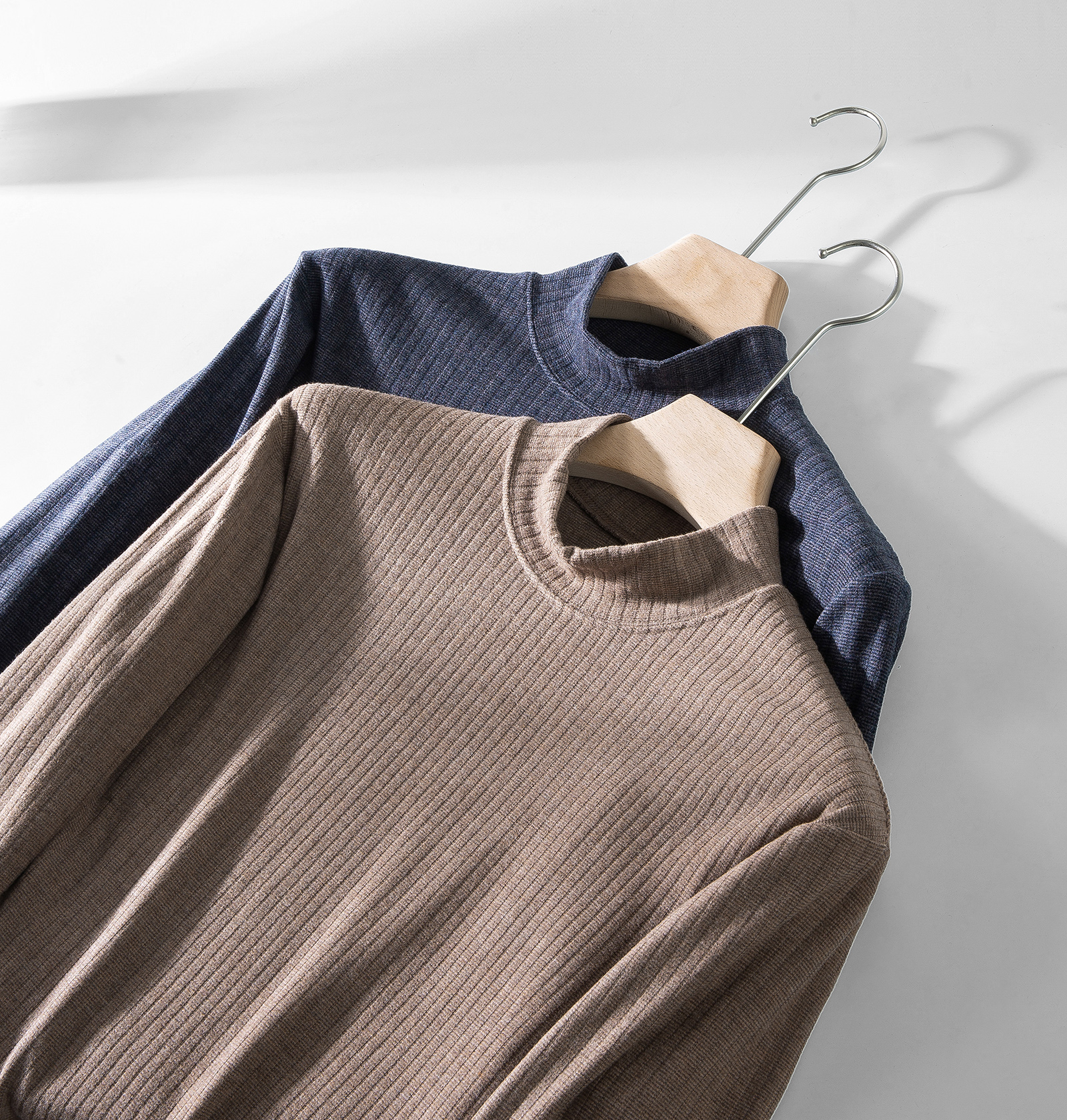 Autumn Winter Knitted Semi-high Collar Pullovers Casual Male Sleeved Solid Sweater