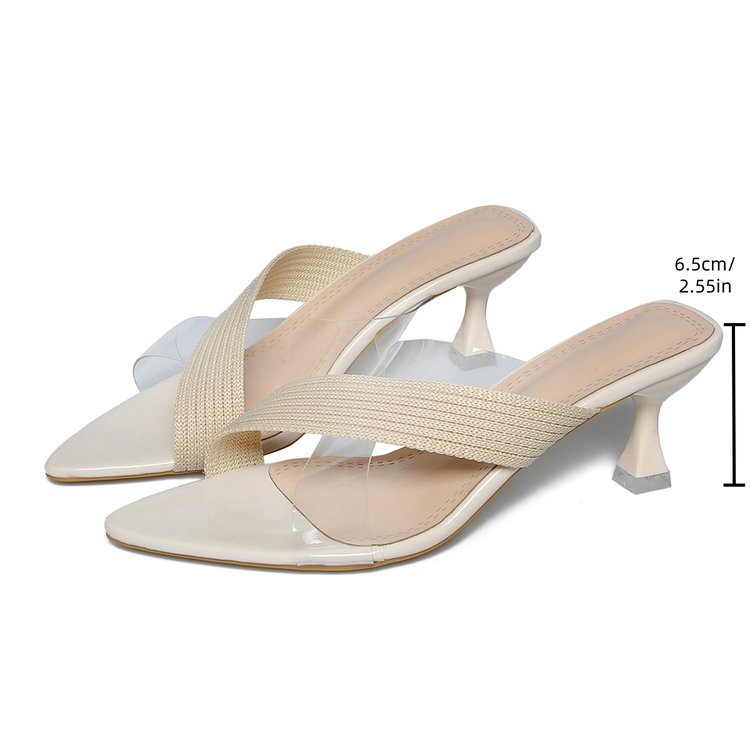 Slippers For Women In Summer, Worn On The Outside, With A Thin Heel And Pointed Toe, Woven Transparent Slippers