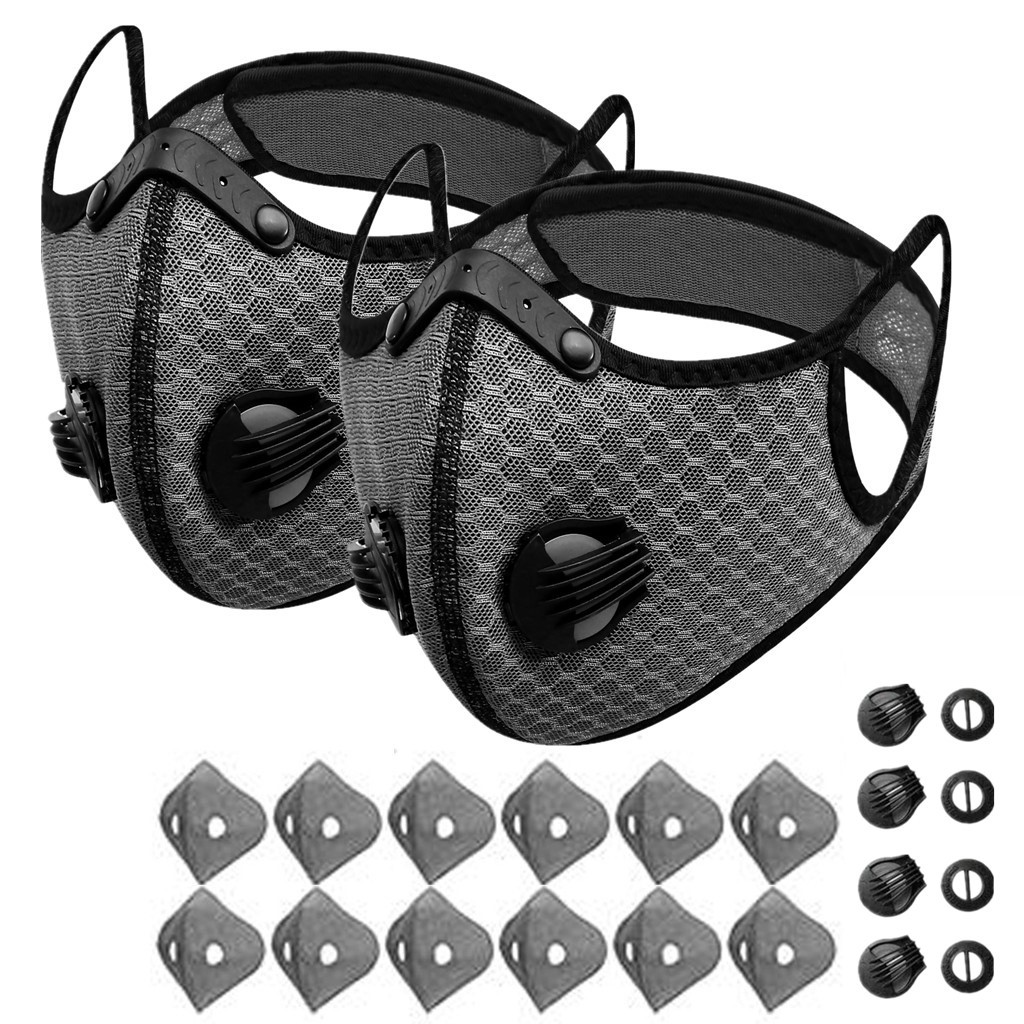 Sport Cycling Face Mask With Active Carbon Filter Breathing Valves Washable