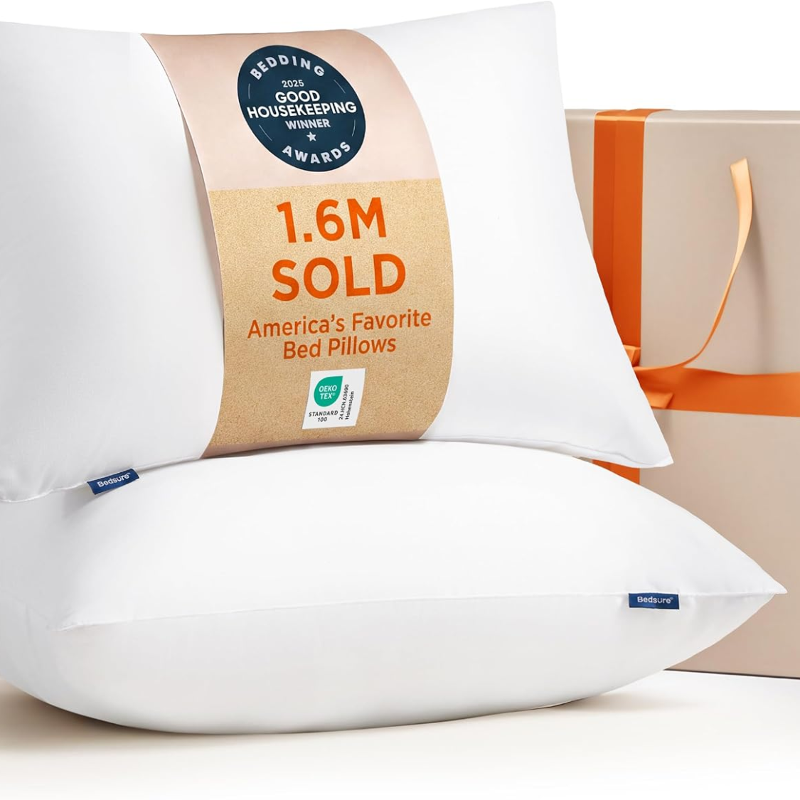 Queen Full Bed Pillows 28x19 Inch, Soft Down Filling For Side, Back & Stomach Sleepers