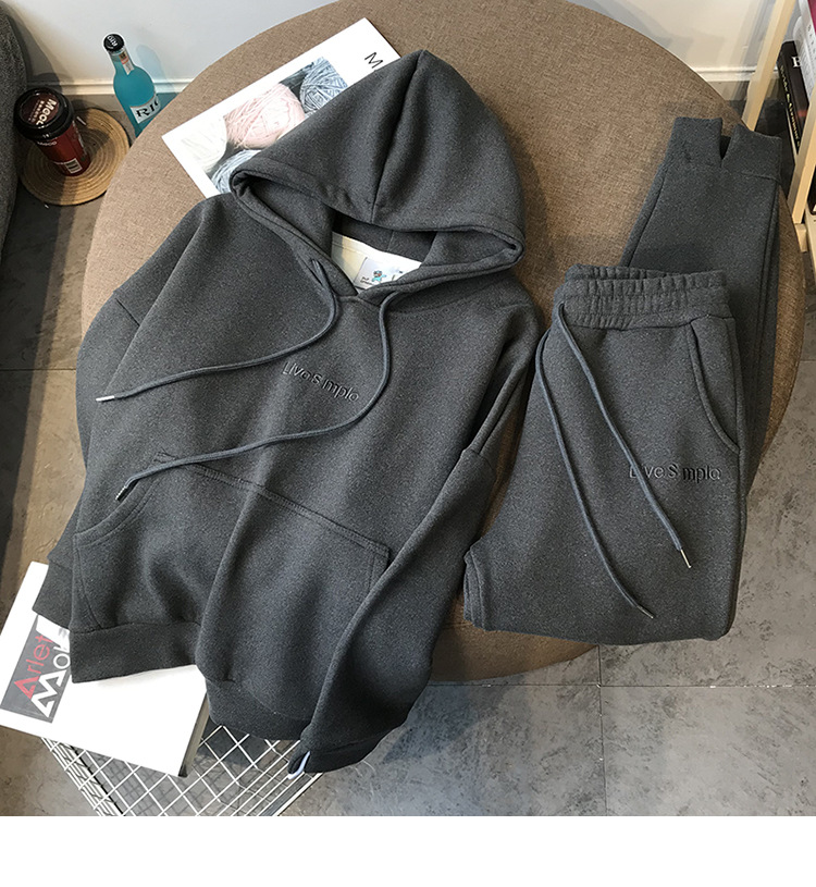 Thickened Fleece Loose Hooded Sweater And Leggings