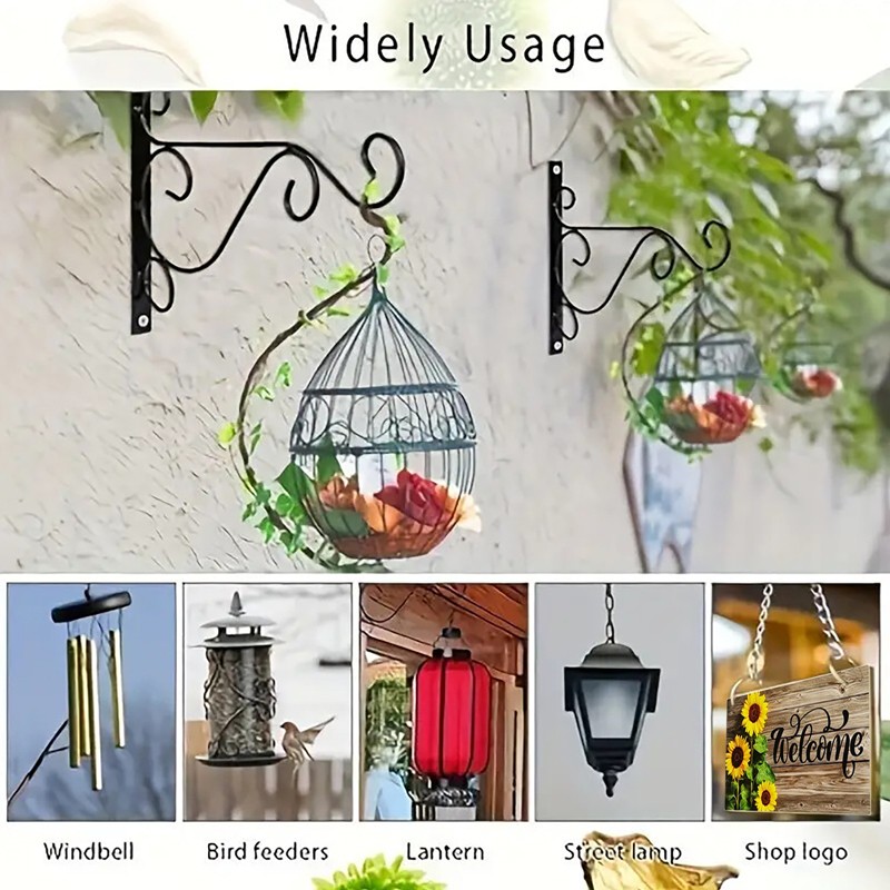 4X Heavy Duty Garden Metal Hanging Basket Brackets Plant Hanger Hook Wall Decor — image 7
