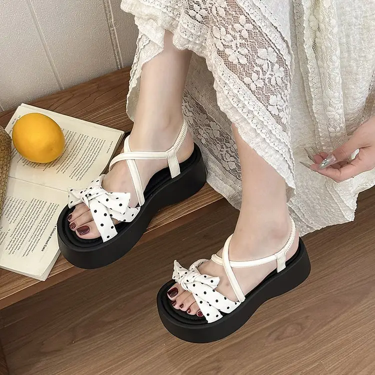 Women's Gentle French Polka Dot Bow Open-Toe