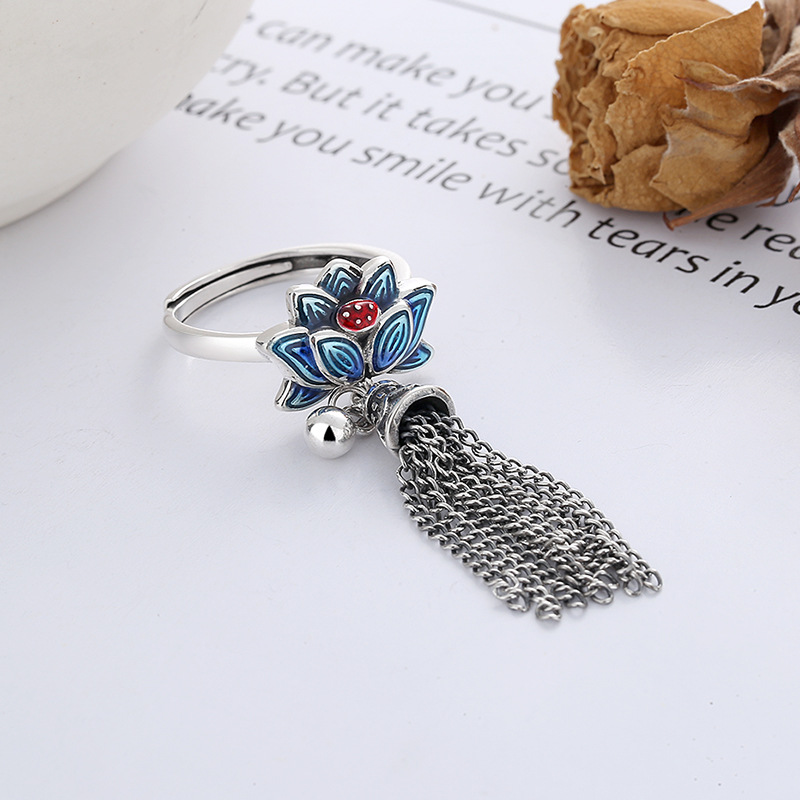 Title 5, S925 Sterling Silver Vintage Drip Glazed Blue L...