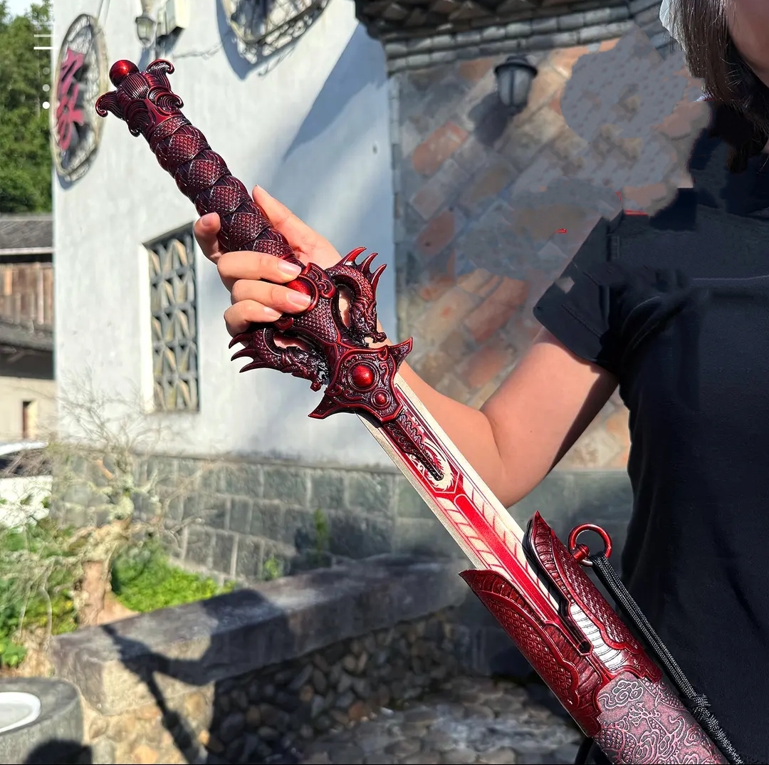 Chixiao Longquan Shuanglong Sword One-piece Dragon Spine Blade Alloy Hilt Solid Wood Scabbard With Leather Cover Unsharpened
