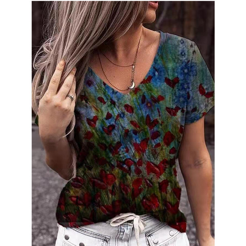 Title 1, Fashion Printed European And American V-neck T-...