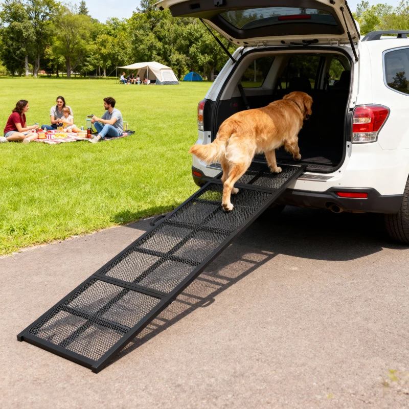 PawHut Dog Car Ramp,  Extra Long And Wide, Non-Slip Surface, Folding Portable Pet Ramp For Large, Small & Senior Dogs
