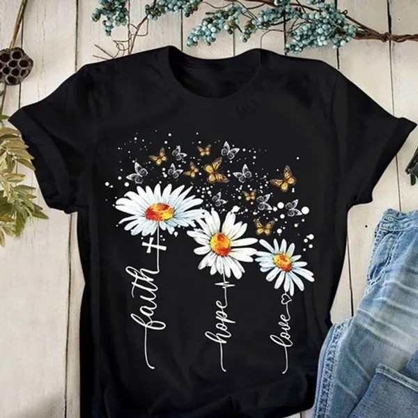Round Neck Casual Creative Floral Print Short Sleeves Black - Shop at LoveMi