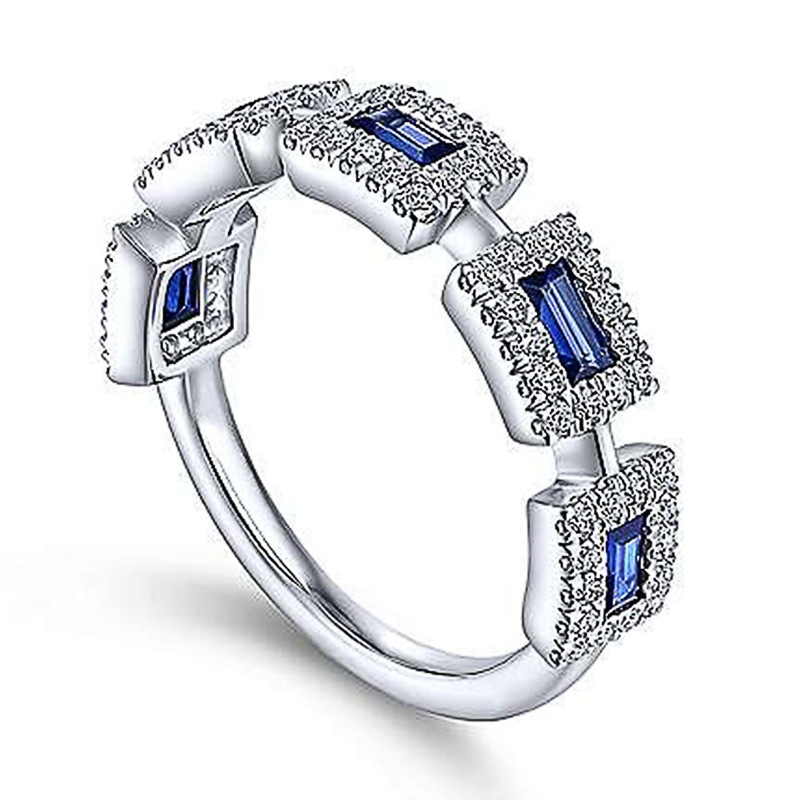 Set With Blue Square Zircon Ring For Women