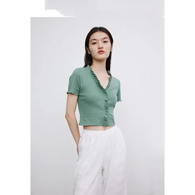 Ur Summer New Youth Women's Lace Loose T shirt Short Sleeve Thin Yu11r4mn2001 Green - Shop at LoveMi