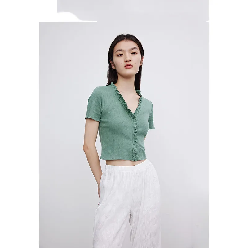 Ur Summer New Youth Women's Lace Loose T-shirt Short Sleeve Thin Yu11r4mn2001 - Green
