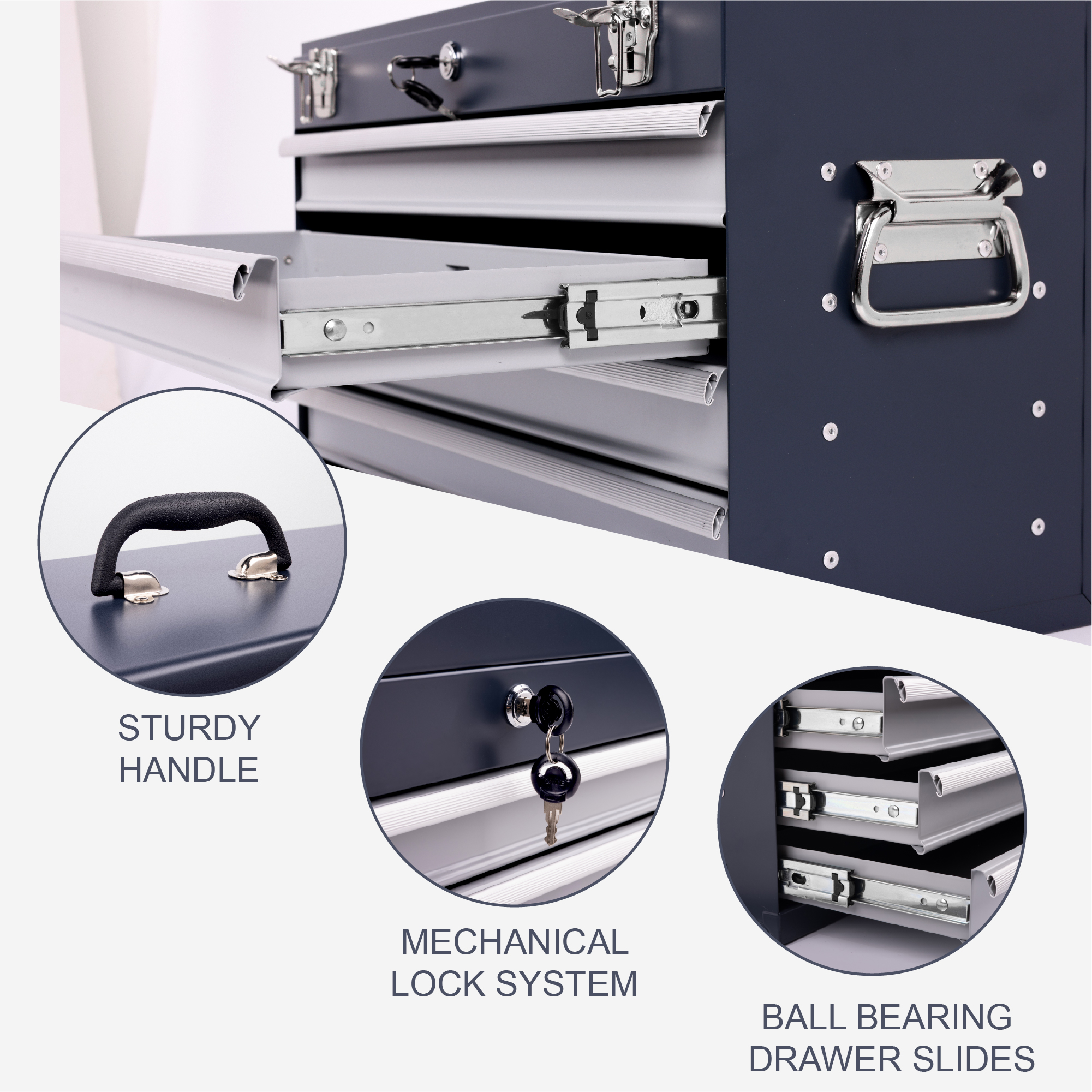 Heavy Duty Metal Tool Box, 21-inch, Portable Metal Tool Box With 4 Drawers, Small Tool Chest With EVA Liners, Ball Bearing Slide Drawers Locking & Powder Coated Finish, Multi-Function Tool Organizer — foto 8