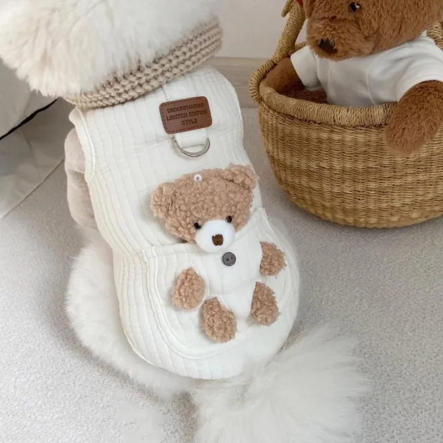 Pet Dog Cotton Vest Clothes With Traction Ring White - Shop at LoveMi