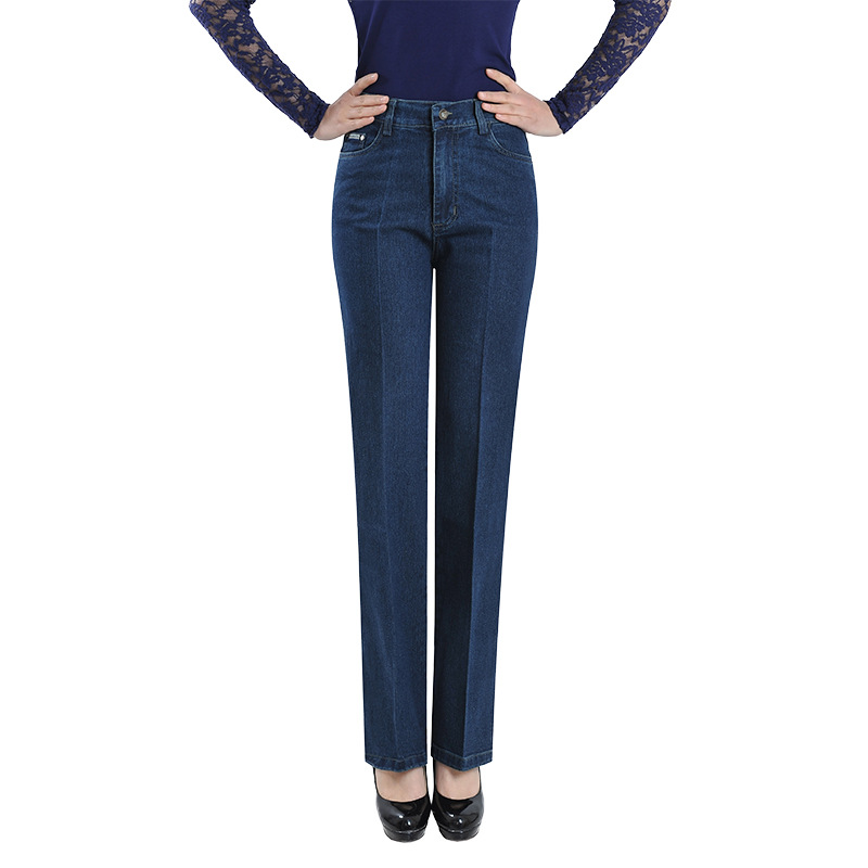 Fall Winter Women's Trousers Stretch Straight Leg Slim High Waisted Jeans Dark Blue - Shop at LoveMi
