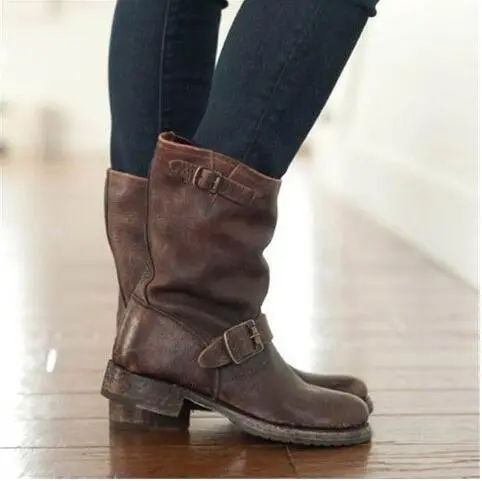 Spring Autumn And Winter Square Heel Low Mid tube Women's Boots Brown - Shop at LoveMi