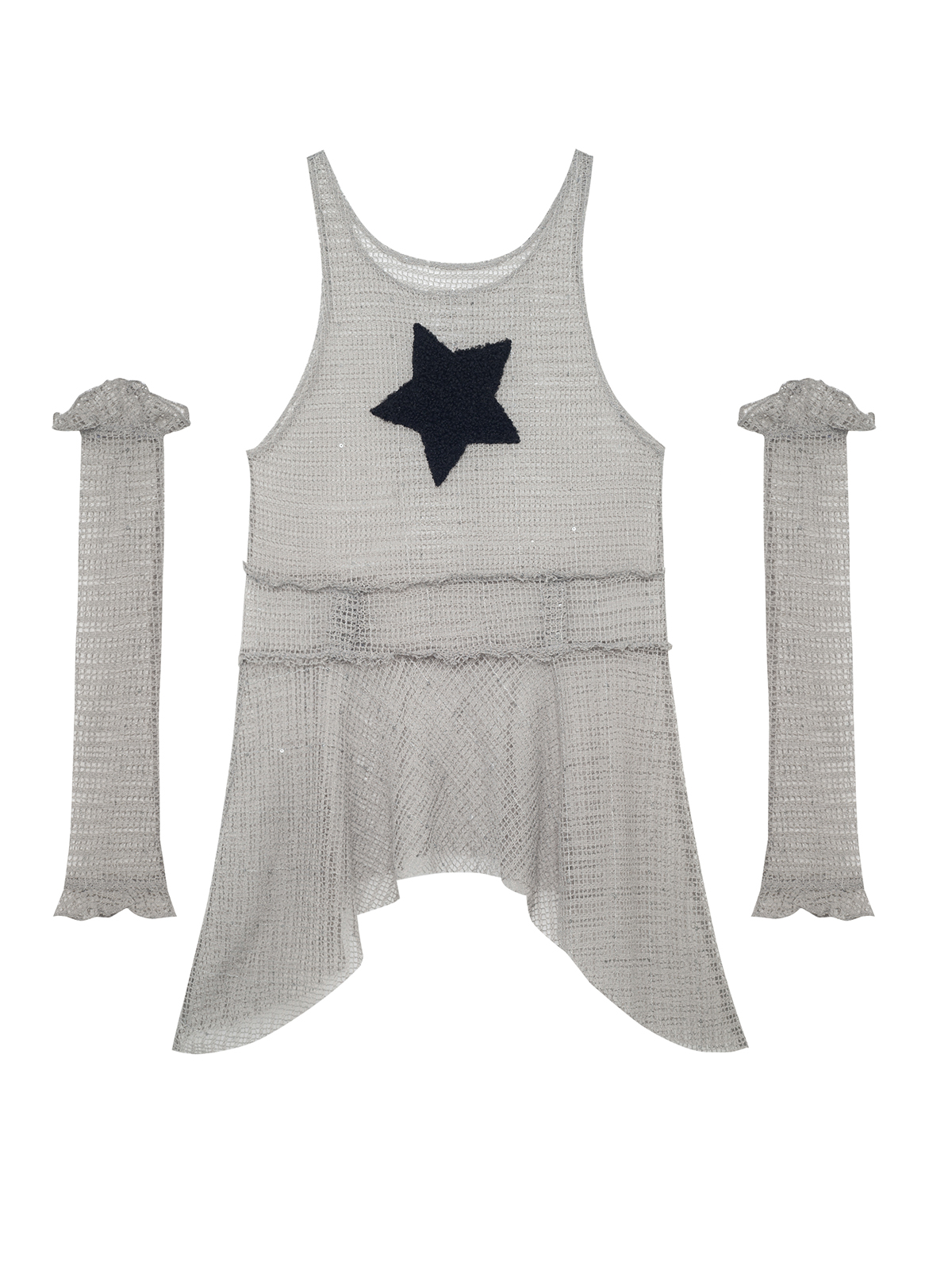 Mesh Tank Top Dress Spicy Girl Sleeve Star Light Grey - Shop at LoveMi