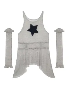 Mesh Tank Top Dress Spicy Girl Sleeve Star - Light Grey - View 1