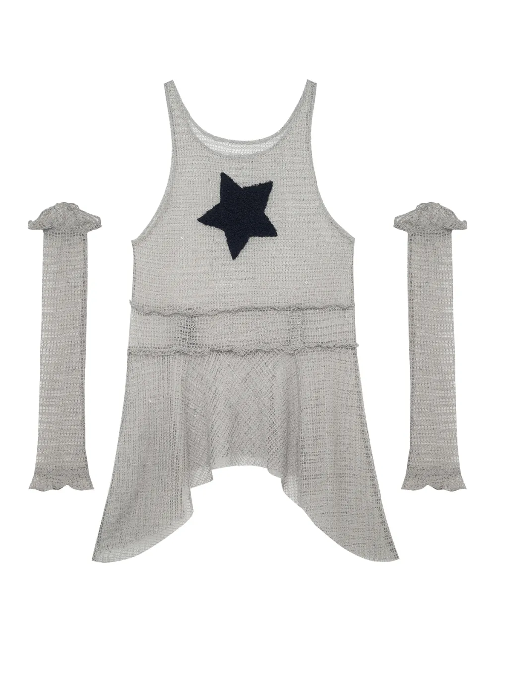 Mesh Tank Top Dress Spicy Girl Sleeve Star - Light Grey