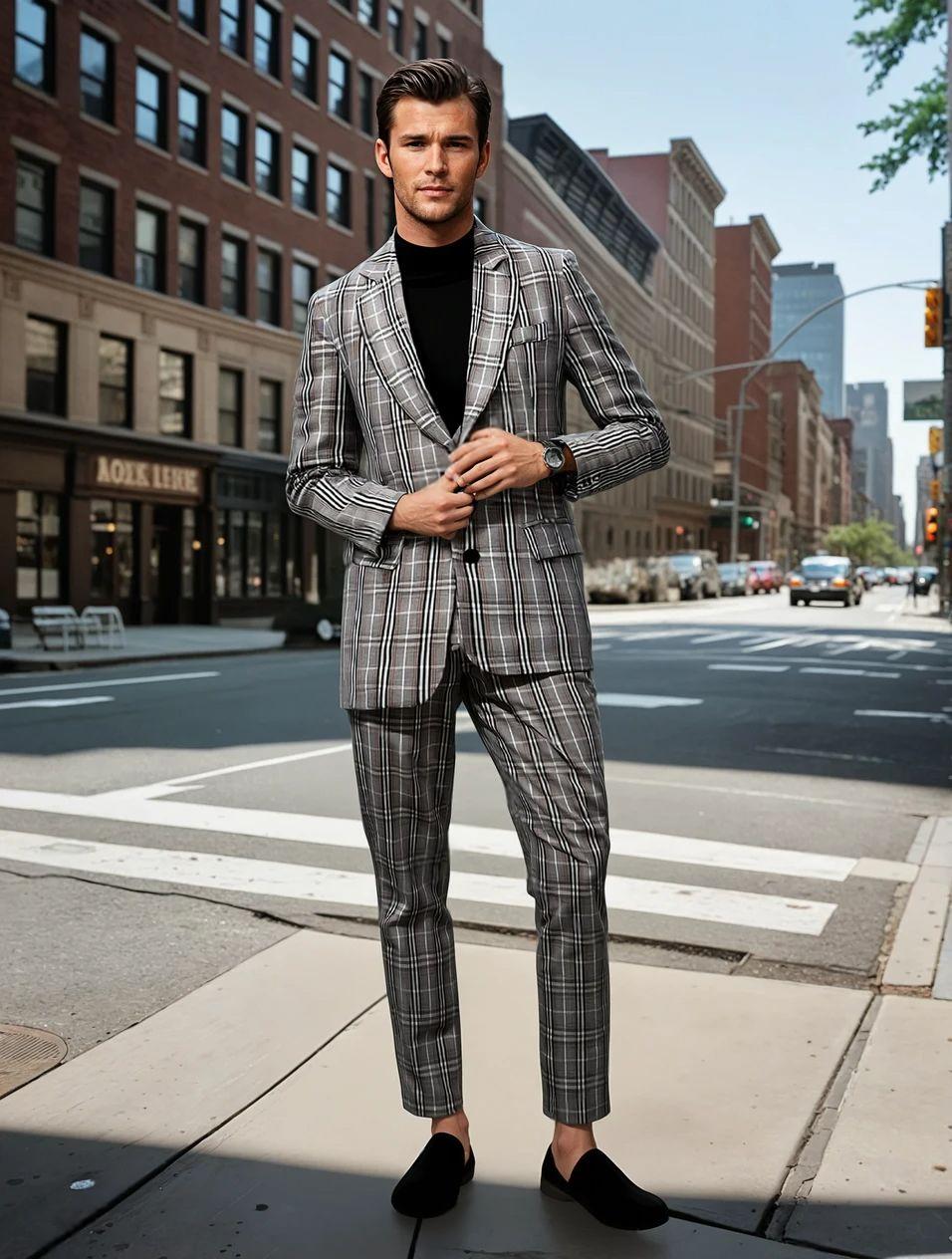Men's Classic Check Blazer And Pants Set