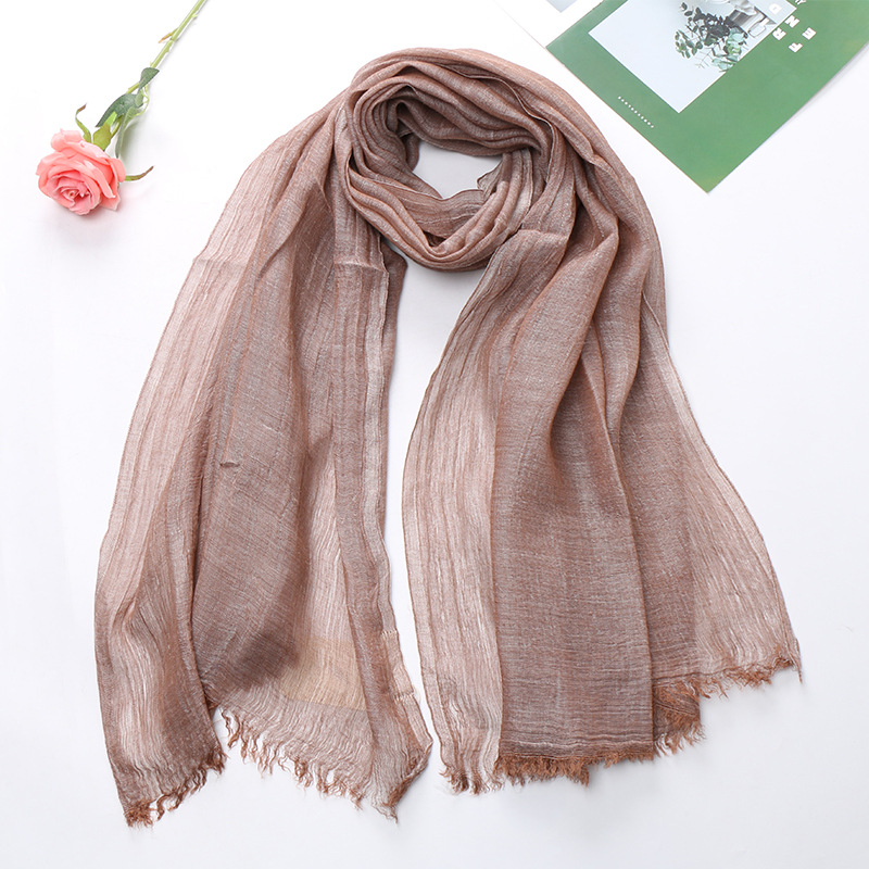 Popular Cotton And Linen Tie-dye Monochrome Women's Pleated Breathable Scarf