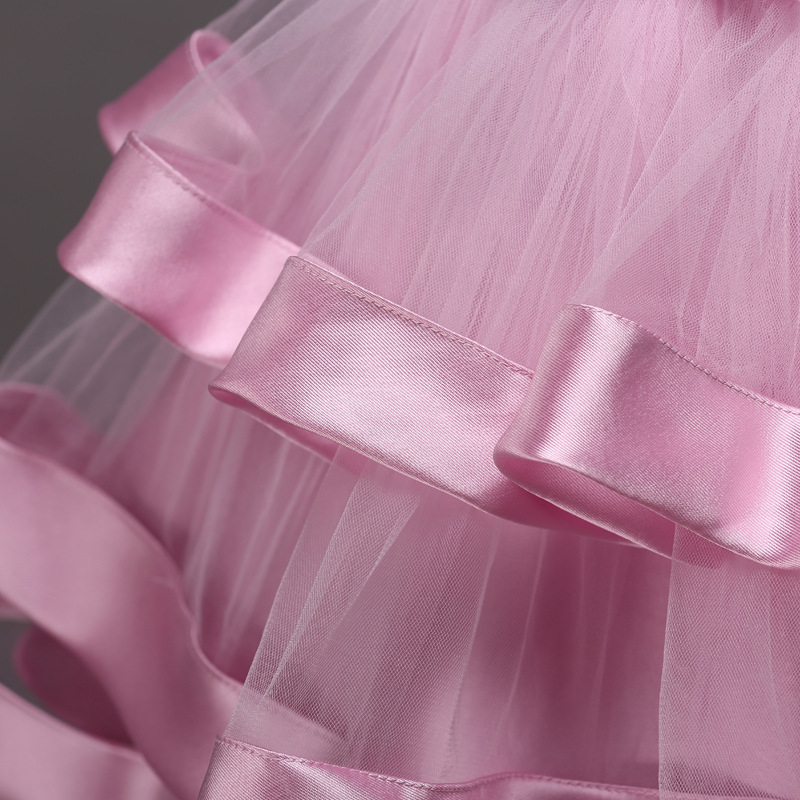 Girls Multi-Layer Puff Sleeveless Embroidered Show Dress Skirt