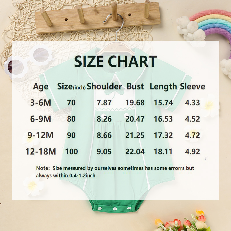 Baby Green Lapel Short Sleeve Romper Clover Print Button Detail Playsuit With Snap Closure