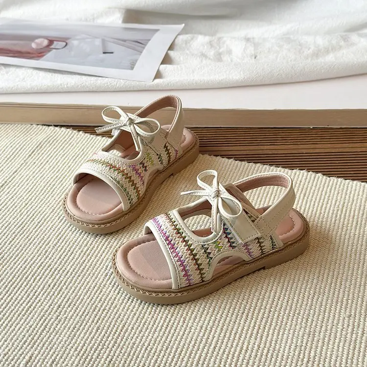 2026 Summer New Girls Sandals, Little Girls Soft Sole Bow Princess Shoes, Bohemian Outdoor Beach Shoes