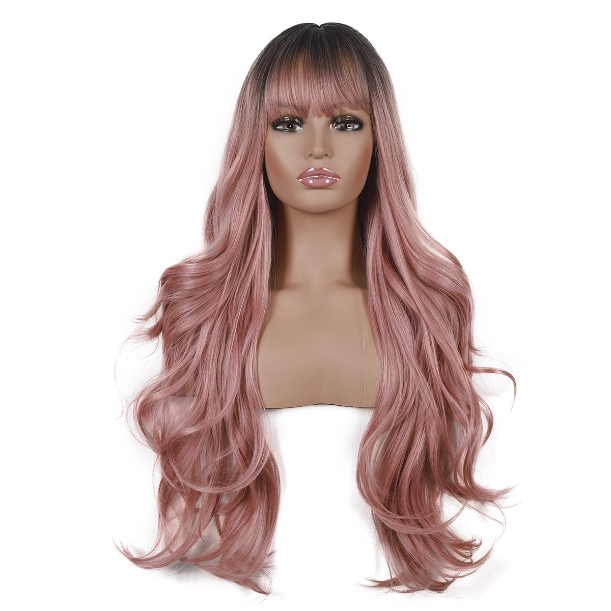 European And American Long Curly Hair Wig Cover Natural Neat Bangs — foto 4