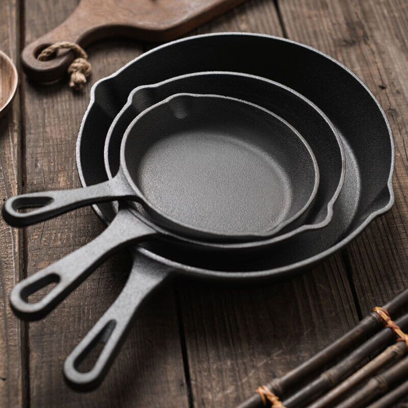 Set Of 3 Cast Iron Non Stick Skillet Griddle Cooking Pan Pre-Seasoned Frying — image 12