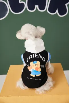 Fashion Stitching Contrast Colour Fake Two-piece Pet Sweater - Black - View 1