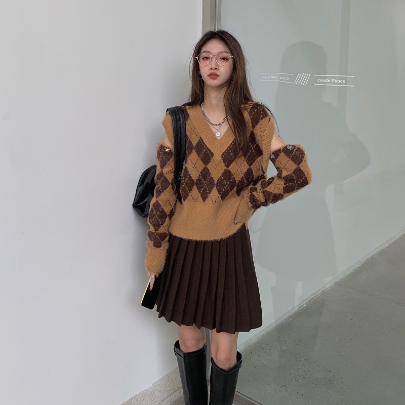 Title 5, Plaid knit Sweater Women Autumn And Winter Thic...