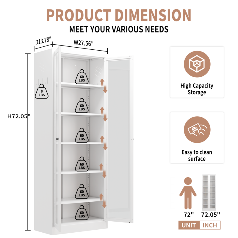 Metal Kitchen Pantry Cabinet - 72in Tall Storage W 5 Adjustable Shelves, White Freestanding Unit For Kitchen Pantry & Living Room 4