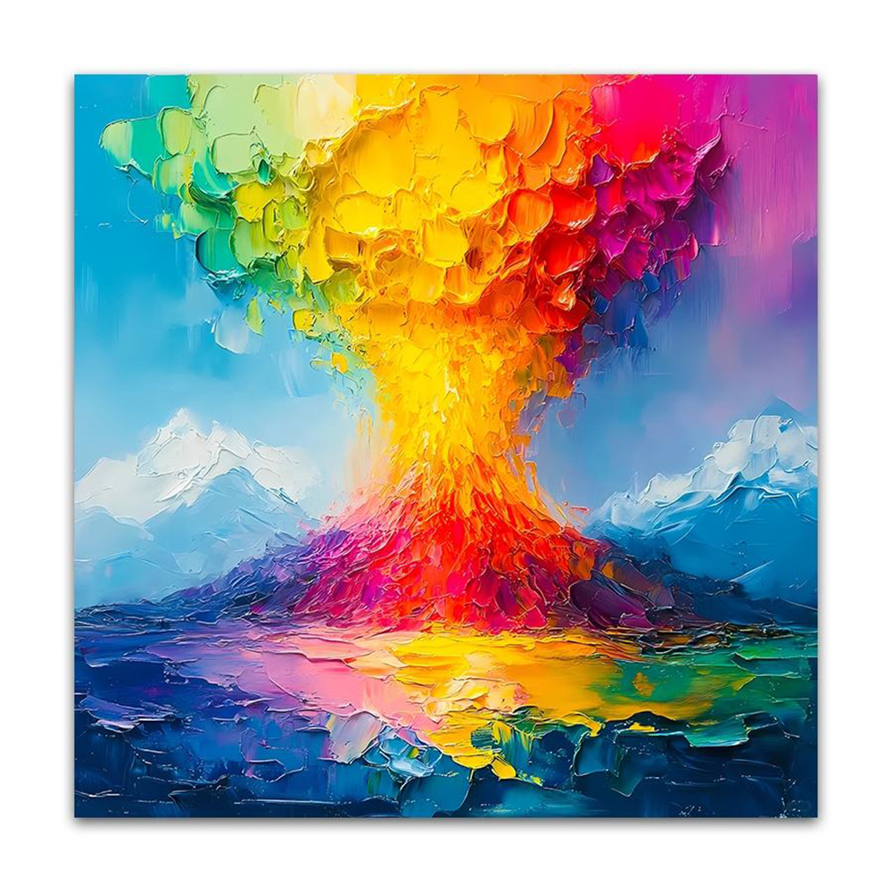 New Design Orange And Blue Volcano Knife Thick Canvas Artwork Handmade Oil Painting Volcanic Eruption Landscape Wall Decoration 4