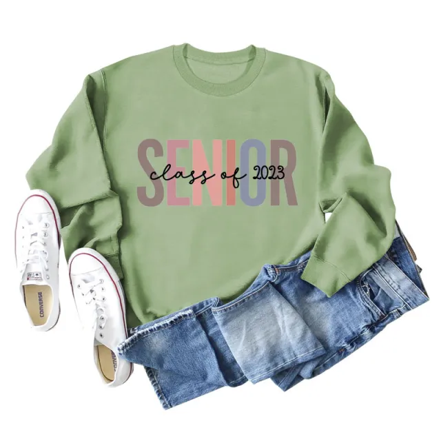 Female Lettering Fashion Loose Casual Long Sleeve Sweater Olive - Shop at LoveMi